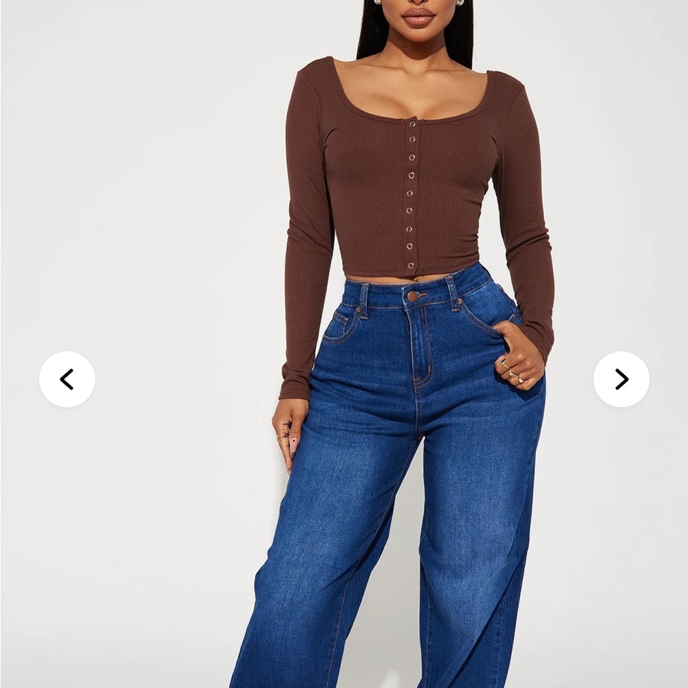 Brown Long Sleeve Button-Up Top - Picture 3 of 4